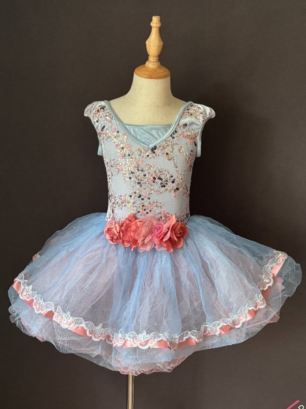Weissman Blue Pink Sequin Velvet Puff Sleeve Tutu Dress Ballet Costume SC